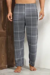 Pantaloni pijama bărbați gri închis cu model în carouri
