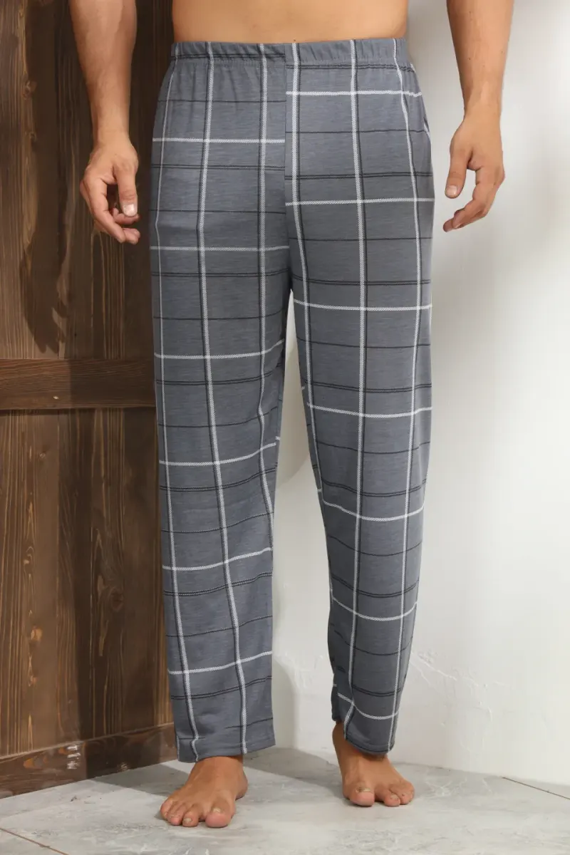 Pantaloni pijama bărbați gri închis cu model în carouri
