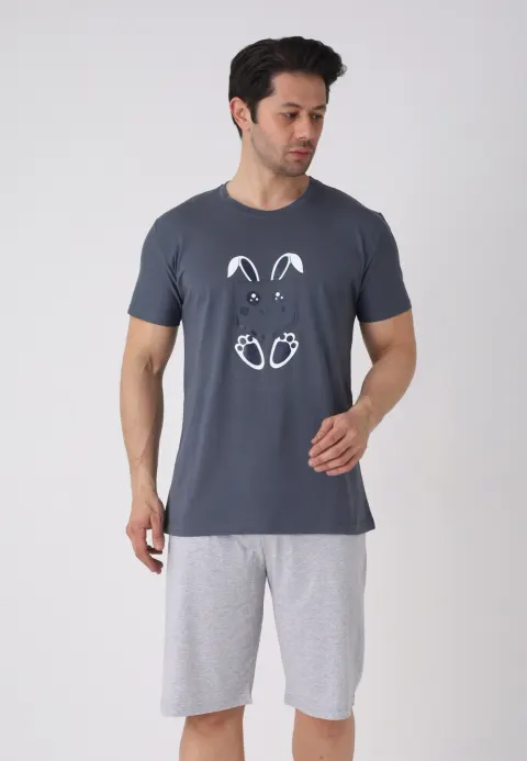 Pijama bărbați Paște, Gri– tricou și pantaloni 3/4