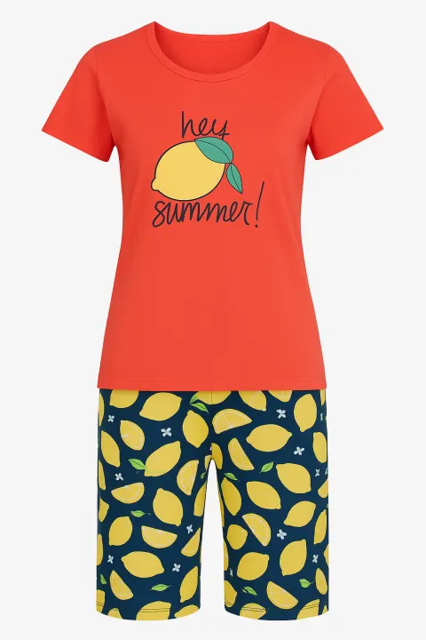 Pijama dama , imprimeu ,,Hey Summer!'',rosu