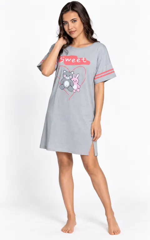 Rochie casual damă din bumbac 100%, cu mânecă scurtă și imprimeu „Sweet”, gri