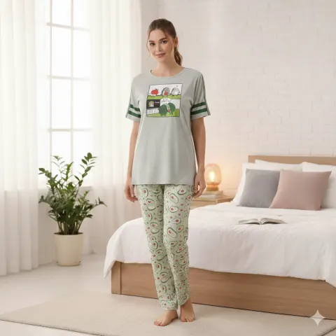 Pijama damă „Avocado” cu mânecă scurtă și pantaloni lungi