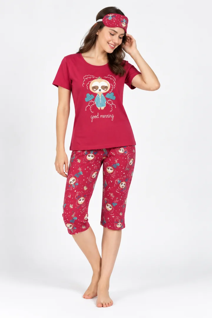Pijama dama cu imprimeu "Good Morning" , rosu
