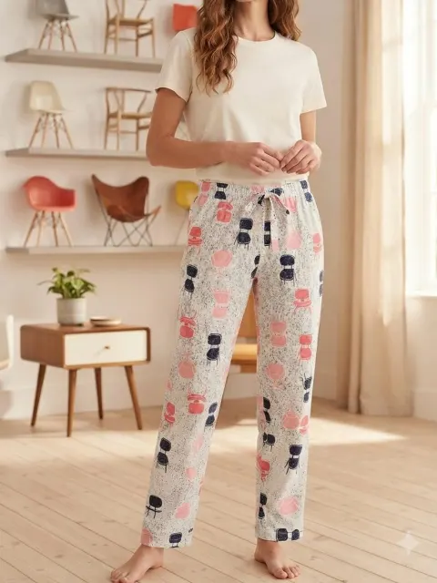 Pantaloni de pijama de dama gri cu roz