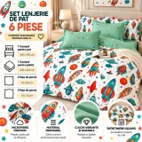 Set Lenjerie de Pat Dublu din Microfibră Premium, 6 Piese, Cearșaf 245x250 cm
