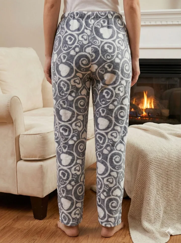 Pantaloni Dama Polar , Gri, cu Inimi