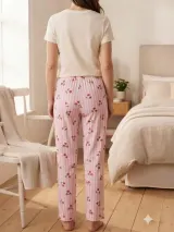 Pantaloni de pijama de dama roz cu cirese