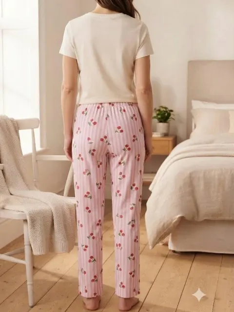 Pantaloni de pijama de dama roz cu cirese