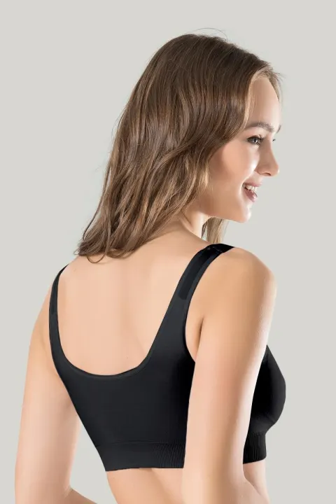 Bustieră damă Miss Fit elastică, cu bretele late, burete și design fără cusături, negru