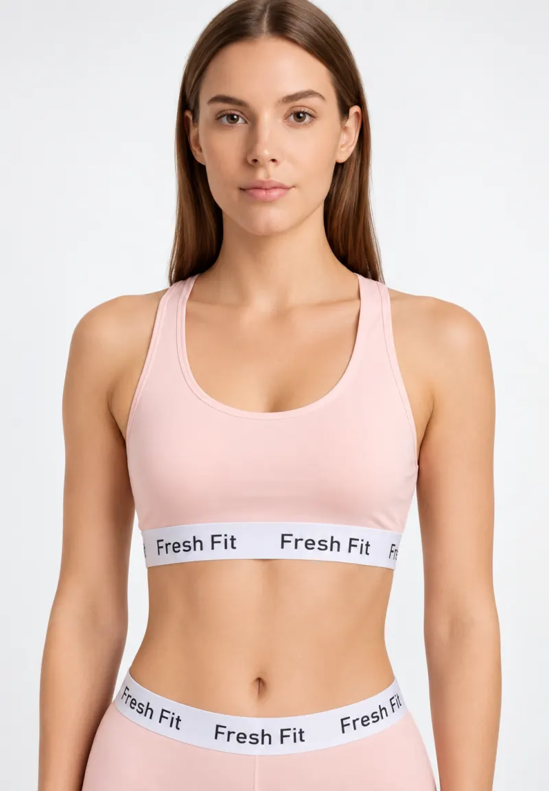 Bustieră sport damă Fresh Fit din bumbac, fără burete și fără balene, cu spate racerback, roz