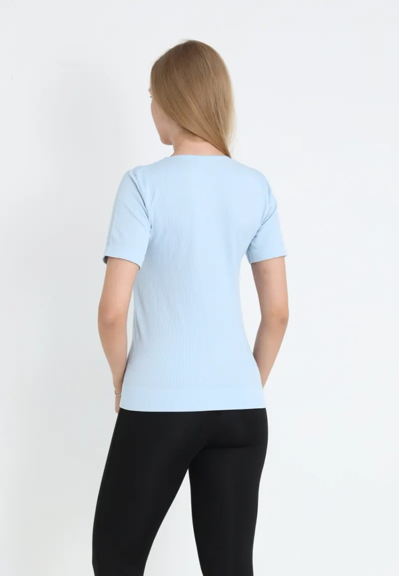 Tricou damă cu mânecă scurtă, croială lejeră și material elastic, Turcoaz