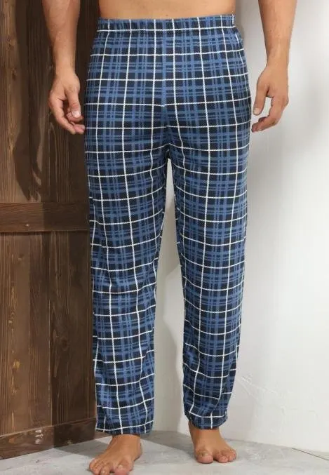 Pantaloni pijama bărbați albastri cu carouri albe și linii negre