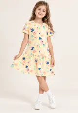 Rochie fetiță galbenă cu flori și volănașe