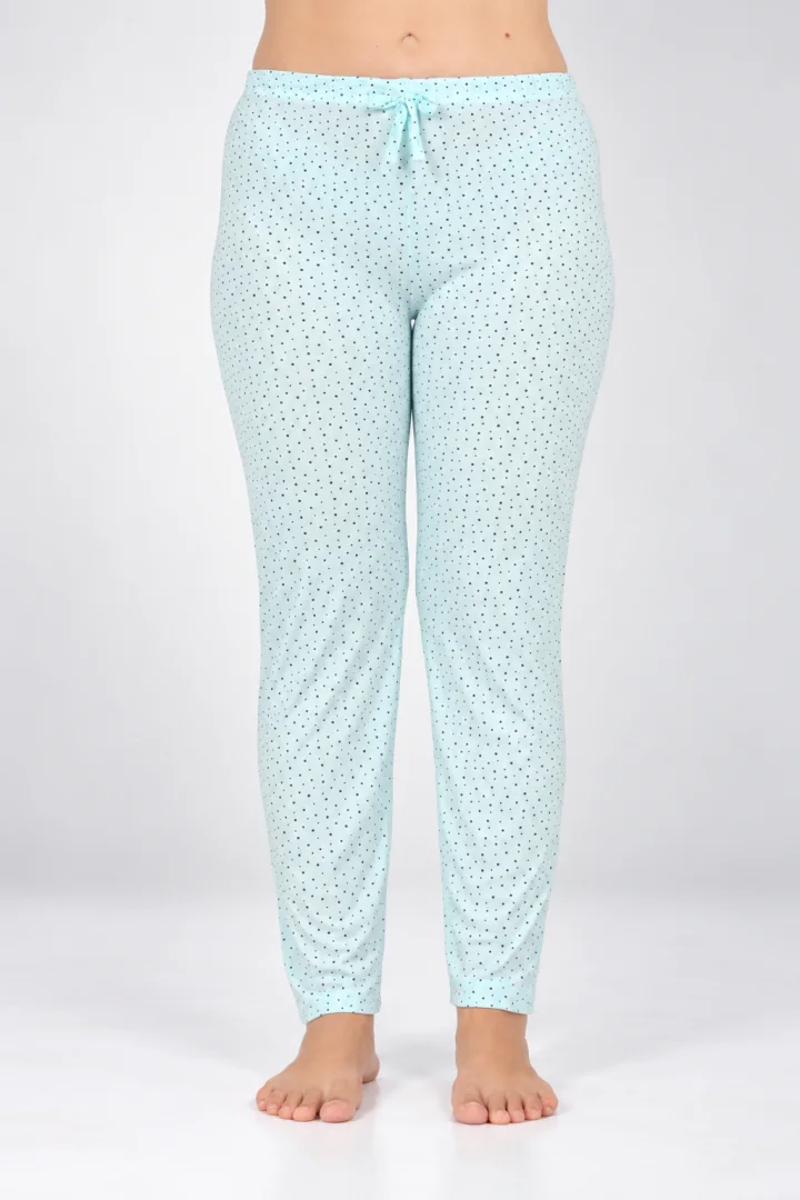 Pantaloni de pijama damă Big Size, turcoaz cu puncte negre