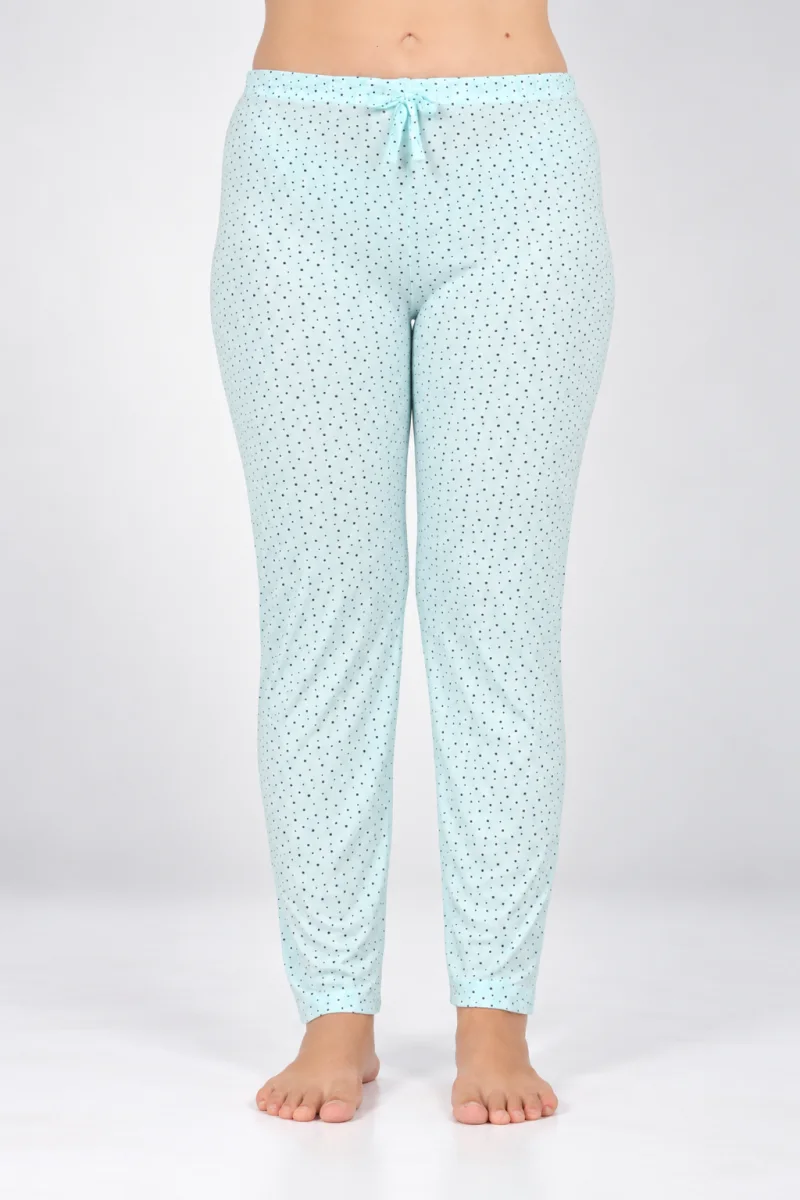 Pantaloni de pijama damă Big Size, turcoaz cu puncte negre