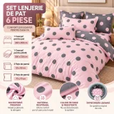 Set Lenjerie de Pat Dublu din Microfibră Premium, 6 Piese, Cearșaf 245x250 cm