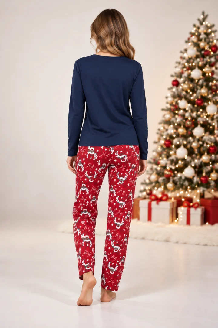 Pijama damă de Crăciun cu mânecă lungă și pantaloni lungi