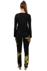 Pijamale damă cu  imprimeu floral, negru
