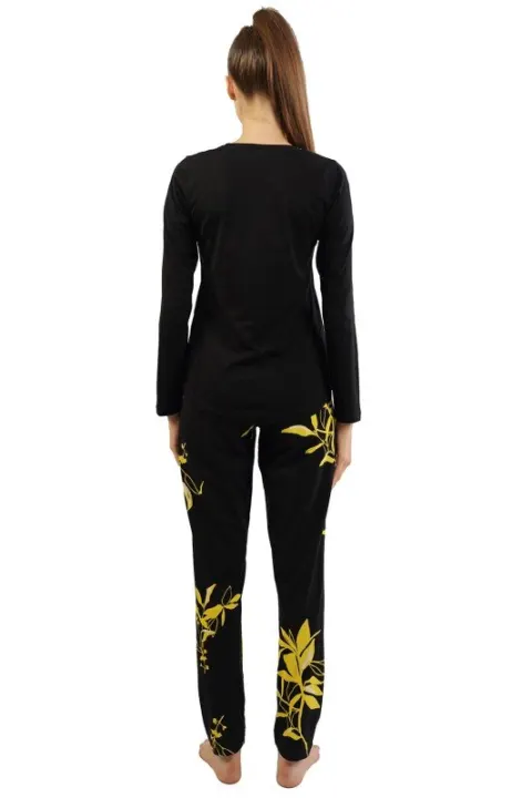 Pijamale damă cu  imprimeu floral, negru
