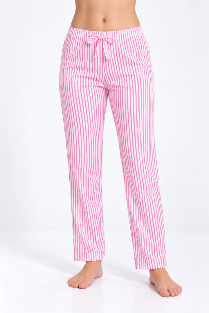 Pantaloni de pijama damă cu dungi roz și albe