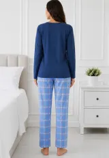 Pijama de dama cu bluza blumarin cu maneca lunga si pantaloni lungi blue cu carouri