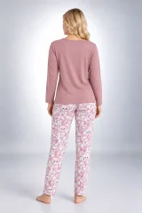 Pijama damă roz, cu mânecă lungă și pantaloni lungi