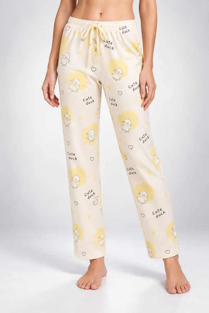 Pantaloni de pijama de dama alb cu galben