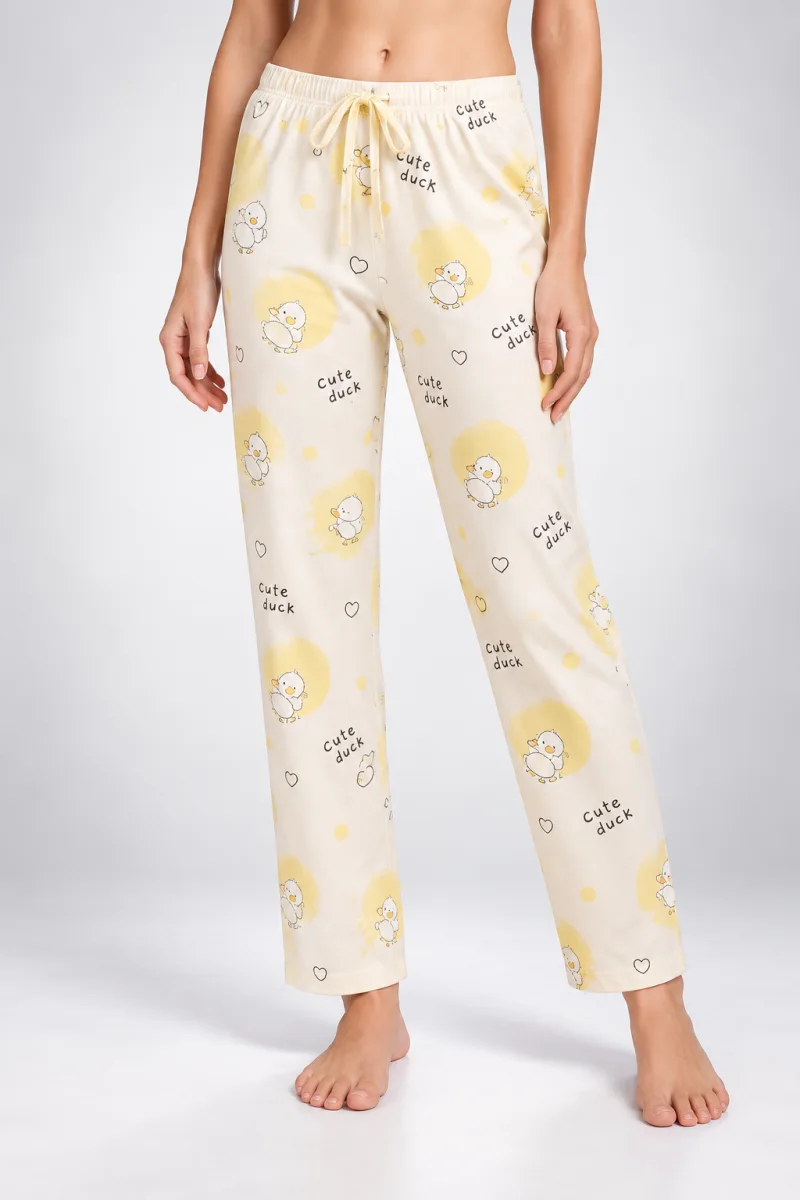 Pantaloni de pijama de dama alb cu galben