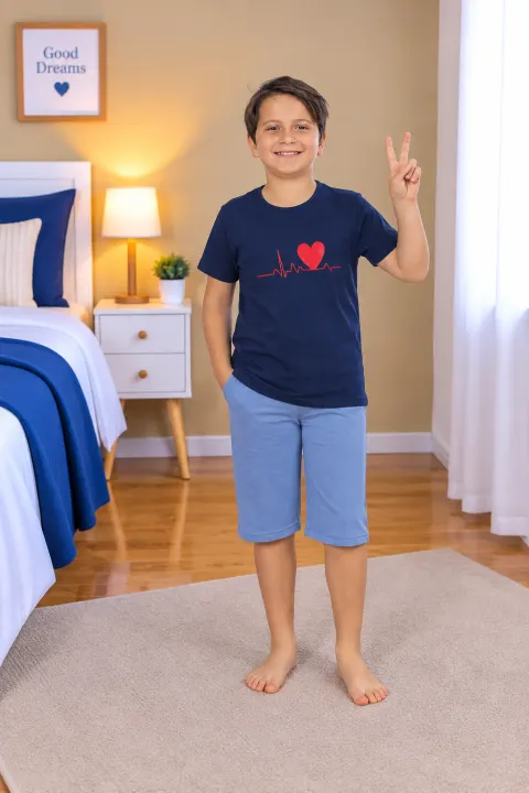 Pijama copii din bumbac, bleumarin