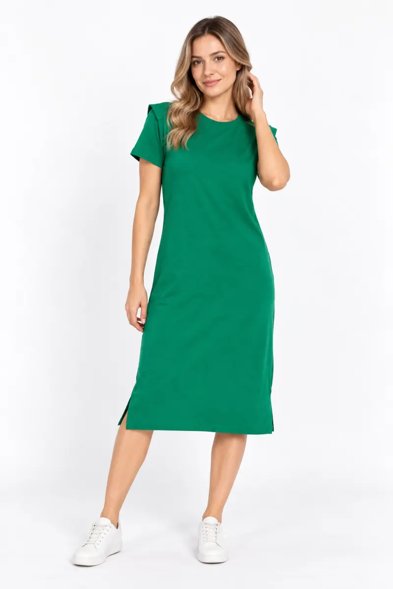 Rochie casual damă din bumbac, cu mânecă scurtă și imprimeu „Be as you wish to be seen”, verde