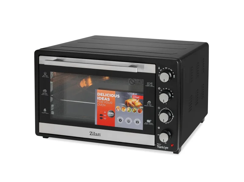 Cuptor Electric 80L, 2500W, cu Convecție și Ventilator, Temperatură Reglabilă până la 250°C, Timer 90 Minute, Geam Dublu