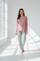 Pijama damă mânecă lungă și pantaloni lungi roz pudra