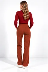 Pantaloni Damă Vătuiți cu Buzunare și Cataramă Decorativă, Cărămiziu