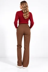 Pantaloni Damă Vătuiți cu Buzunare și Cataramă Decorativă, Maro