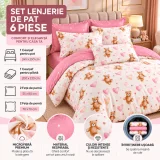 Set Lenjerie de Pat Dublu din Microfibră Premium, 6 Piese, Cearșaf 245x250 cm