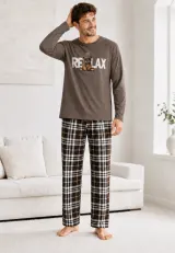 Pijama barbat maro cu carouri maro