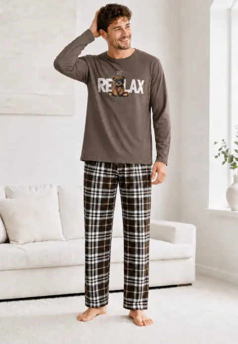 Pijama barbat maro cu carouri maro