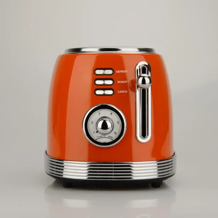 Prăjitor de Pâine Electric Retro, 850W, 2 Felii, 6 Trepte de Rumenire, Decongelare și Reîncălzire, Roșu