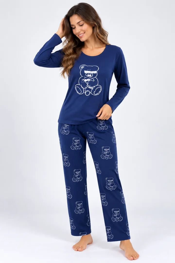 Pijama de dama blumarin, bluza cu maneca lunga  si pantaloni lungi blumarin