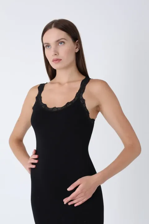 Rochie damă modelatoare cu dantelă, fără cusături, croială mulată, negru