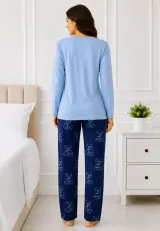 Pijama de dama cu bluza cu maneca lunga blue si pantaloni lungi blumarin