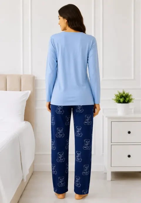 Pijama de dama cu bluza cu maneca lunga blue si pantaloni lungi blumarin