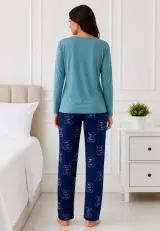 Pijama de dama turcoaz, bluza cu maneca lunga  si pantaloni lungi blumarin