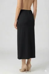 Jupă damă lungă fără cusături, cu elastic din dantelă, negru