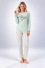 Pijama damă cu mânecă lungă și pantaloni lungi cu imprimeu