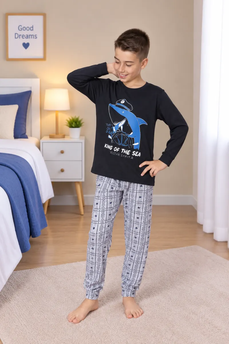 Pijama băieți „King Of The Sea”, negru