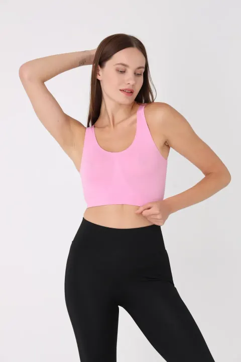 Bustieră damă lejeră, cu bretele late, fără push-up și fără balene, roz