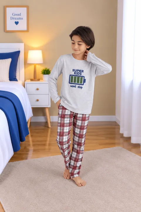 Pijama băieți „Super Kids”, gri
