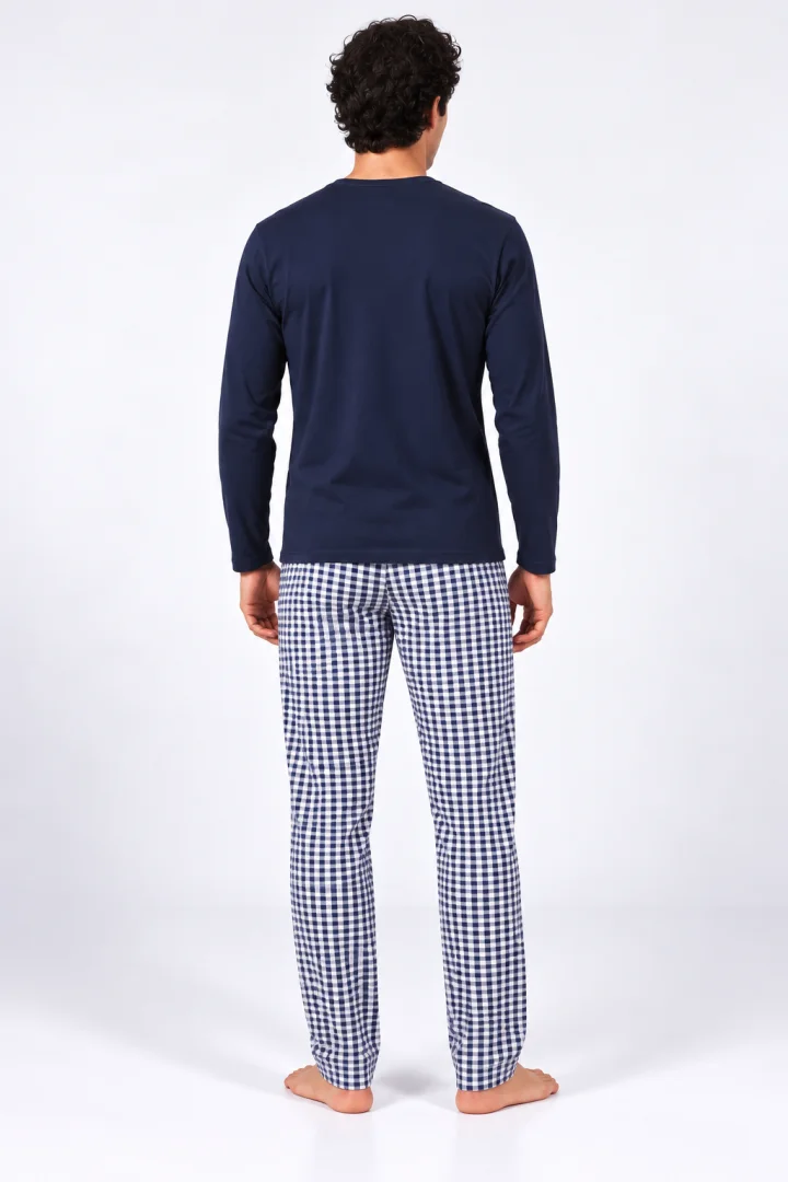 Pijama bărbați cu mânecă lungă și pantaloni lungi cu imprimeu