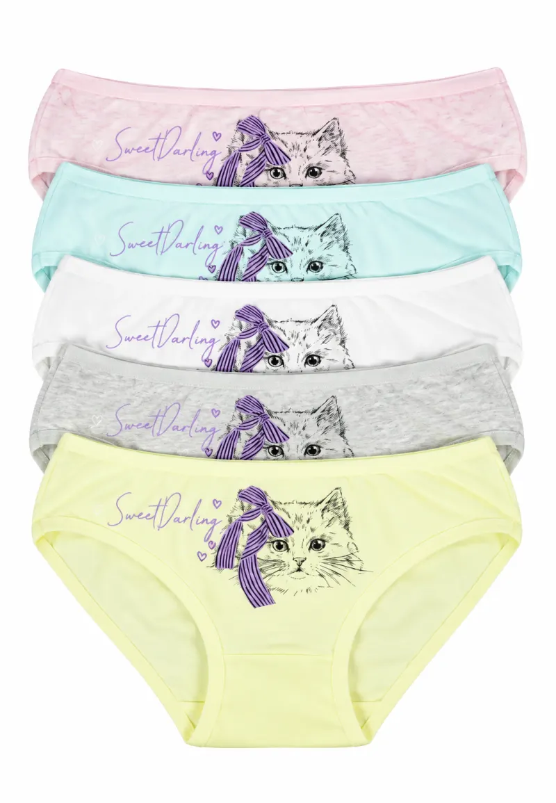 Set 5 chiloți fetițe cu pisici, multicolor